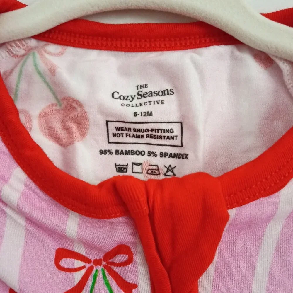 Cherry Hearts Bamboo Footie Pajamas | Cherry Print Zippy Sleeper 6-12M | NWT